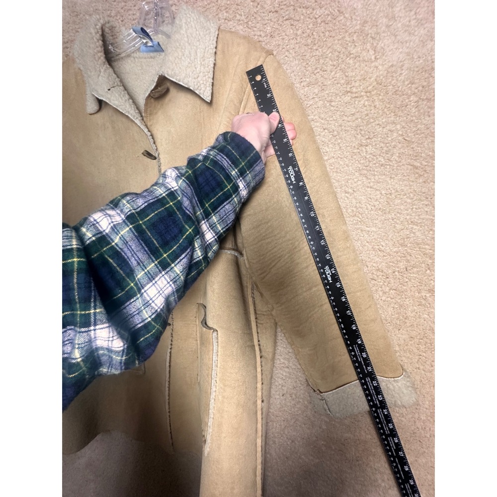 Sigrid Olsen Faux Suede Sherpa Coat Tan Large Y2K Boho - Picture 12 of 15